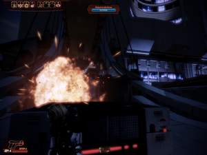 Mass Effect 2 : Achten Sie auf die Raketendrohen oben am Ende der langen Brücke.