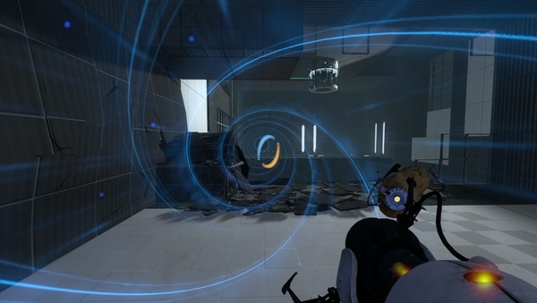 Portal 2 : Mit dem Energiefeld erreichen Sie die gegenüberliegende Seite.