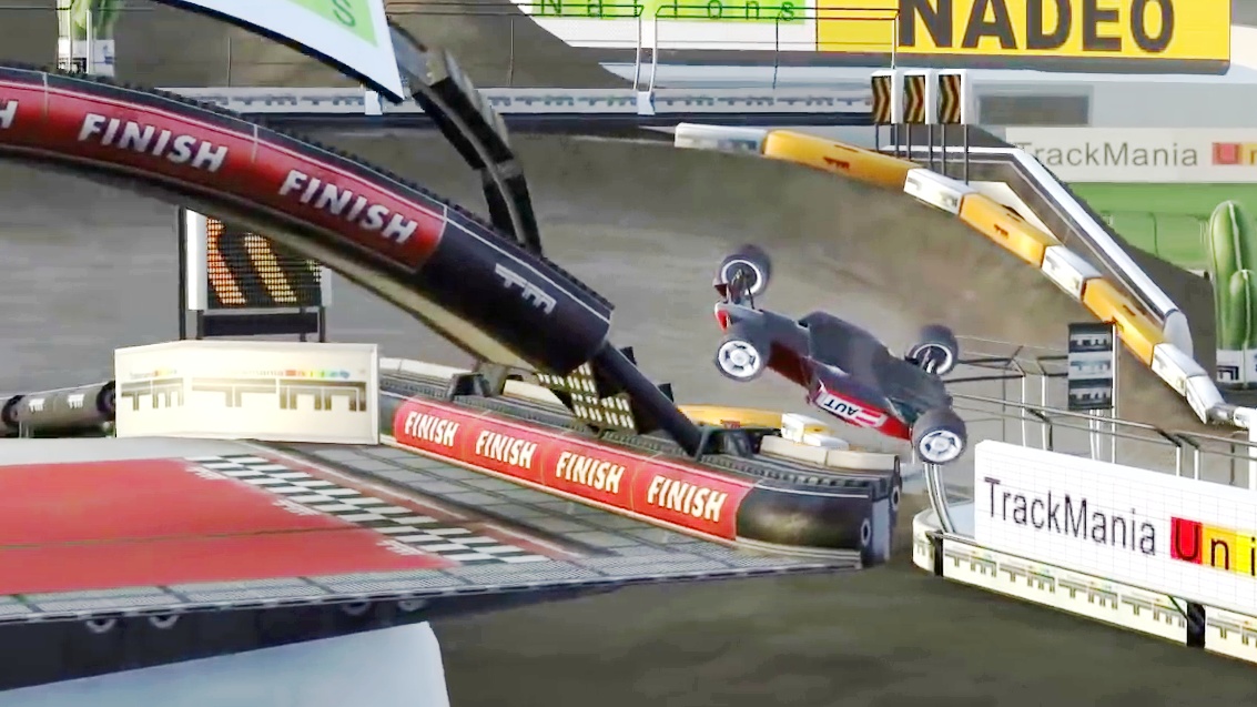Trackmania player flies backwards to the target and destroys a mystery
